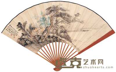 张石园 张嘉保 1930年作 松山读书 楷书 成扇 